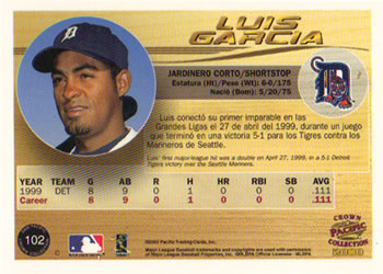2000 Pacific Crown Collection #102 Luis Garcia Back