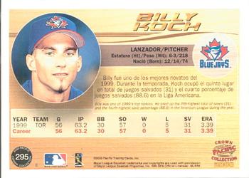 2000 Pacific Crown Collection #295 Billy Koch Back