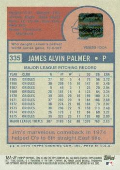 2002 Topps Archives - Autographs #TAA-JP Jim Palmer Back