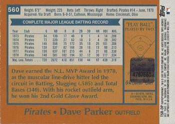 2002 Topps Archives - Seat Relics #TSR-DP Dave Parker Back