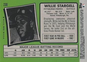 2002 Topps Archives Reserve - Uniform Relics #TRR-WS Willie Stargell Back
