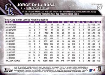 2016 Topps - Limited #87 Jorge De La Rosa Back
