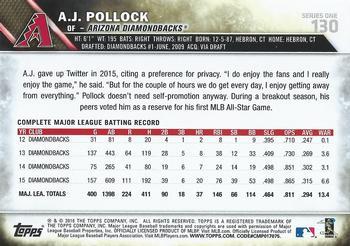 2016 Topps - Limited #130 A.J. Pollock Back