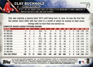 2016 Topps Mini #77 Clay Buchholz Back