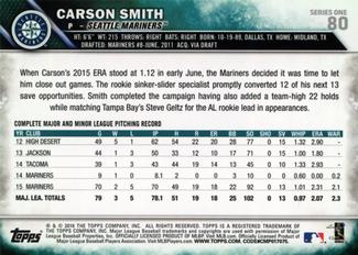 2016 Topps Mini #80 Carson Smith Back