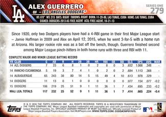 2016 Topps Mini #279 Alex Guerrero Back