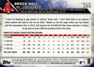 2016 Topps Mini #280 Brock Holt Back