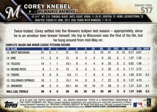 2016 Topps Mini #517 Corey Knebel Back
