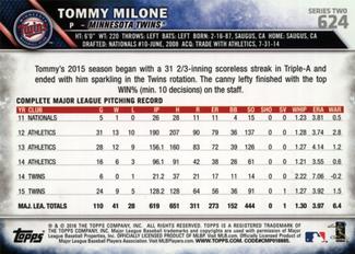 2016 Topps Mini #624 Tommy Milone Back