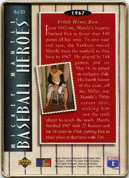 1995 Upper Deck Baseball Heroes Mickey Mantle 10-Card Tin #8 Mickey Mantle Back