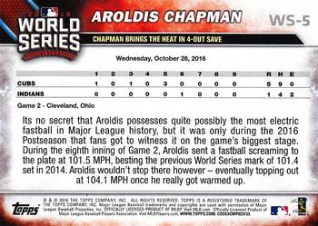 2016 Topps Chicago Cubs World Series Champions Box Set #WS-5 Aroldis Chapman Back