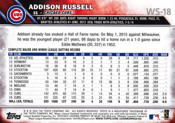 2016 Topps Chicago Cubs World Series Champions Box Set #WS-18 Addison Russell Back