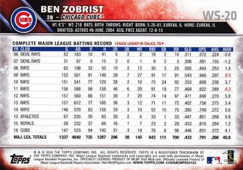2016 Topps Chicago Cubs World Series Champions Box Set #WS-20 Ben Zobrist Back
