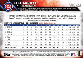 2016 Topps Chicago Cubs World Series Champions Box Set #WS-23 Jake Arrieta Back