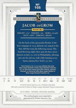 2016 Panini National Treasures #105 Jacob deGrom Back