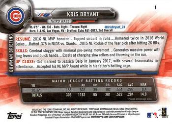 2017 Bowman #1 Kris Bryant Back