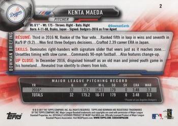 2017 Bowman #2 Kenta Maeda Back
