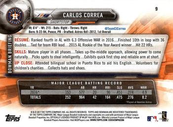 2017 Bowman #9 Carlos Correa Back