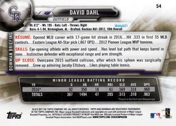 2017 Bowman #54 David Dahl Back