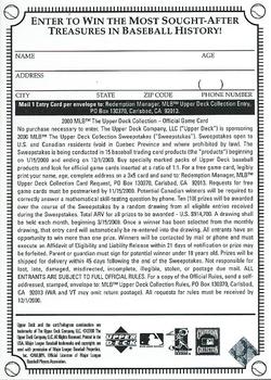 2000 Upper Deck - Upper Deck Collection Entry Forms #NNO Pee Wee Reese 1958 Los Angeles Dodgers Jersey Entry Form Back