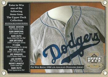 2000 Upper Deck - Upper Deck Collection Entry Forms #NNO Pee Wee Reese 1958 Los Angeles Dodgers Jersey Entry Form Front