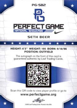 2015 Leaf Perfect Game National Showcase - Base Autograph #PG-SB2 Seth Beer Back
