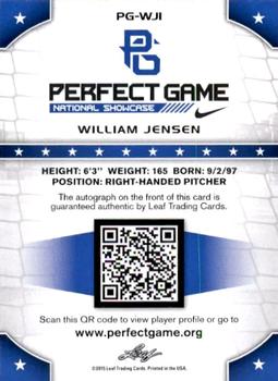 2015 Leaf Perfect Game National Showcase - Base Autograph #PG-WJ1 William Jensen Back
