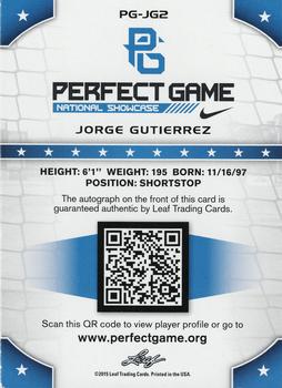 2015 Leaf Perfect Game National Showcase - Base Autograph - Blue #PG-JG2 Jorge Gutierrez Back