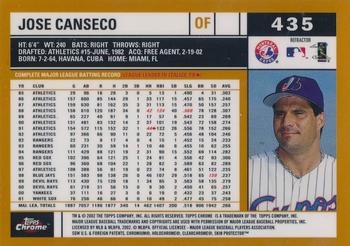 2002 Topps Chrome - Gold Refractors #435 Jose Canseco  Back