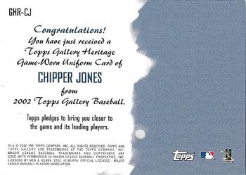 2002 Topps Gallery - Heritage Uniform Relics #GHR-CJ Chipper Jones Back