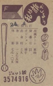 1963 Marusho Flag Back Menko (JCM 13c) #3574916 Masayuki Tanemo Back