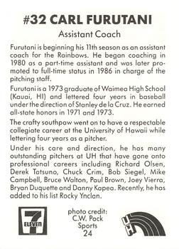 1990 7-Eleven Hawaii Rainbows #24 Carl Furutani Back