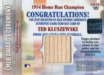 2002 Topps Gold Label - MLB Awards Ceremony Relics Class 1 Gold #ACR-TK2 Ted Kluszewski Back
