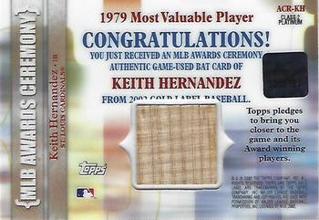 2002 Topps Gold Label - MLB Awards Ceremony Relics Class 2 Platinum #ACR-KH Keith Hernandez Back