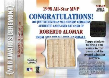 2002 Topps Gold Label - MLB Awards Ceremony Relics Class 2 Platinum #ACR-RA Roberto Alomar Back