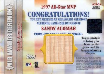 2002 Topps Gold Label - MLB Awards Ceremony Relics Class 2 Platinum #ACR-SA Sandy Alomar Back