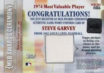 2002 Topps Gold Label - MLB Awards Ceremony Relics Class 3 Titanium #ACR-SG1 Steve Garvey Back