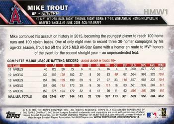2016 Topps Holiday #HMW1 Mike Trout Back