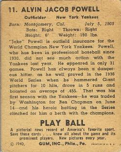 1940 Play Ball #11 Jake Powell Back