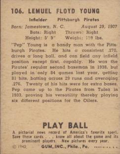 1940 Play Ball #106 Pep Young Back