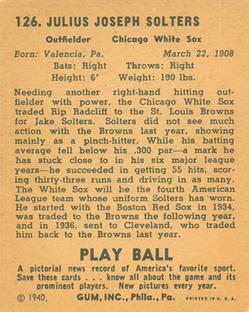 1940 Play Ball #126 Jake Solters Back