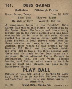 1940 Play Ball #161 Debs Garms Back