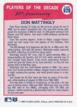 1990 Fleer #626 Don Mattingly Back
