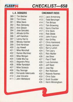 1990 Fleer #658 Checklist: Dodgers / Reds / Yankees / Pirates Front