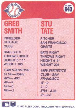 1990 Fleer #643 Greg Smith / Stu Tate Back