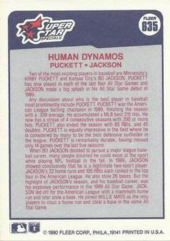 1990 Fleer #635 Human Dynamos (Kirby Puckett / Bo Jackson) Back