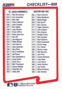 1990 Fleer #656 Checklist: Mets / Astros / Cardinals / Red Sox Back