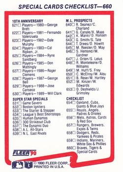 1990 Fleer #660 Checklist: Braves / Tigers / Special Cards Back