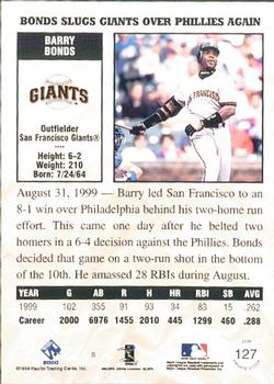 2000 Pacific Private Stock #127 Barry Bonds Back