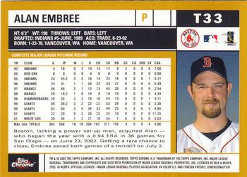 2002 Topps Traded & Rookies - Chrome #T33 Alan Embree Back